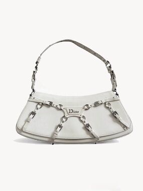 Christian Dior FW 2003 White Patent Leather Bondage Shoulder bag RARE